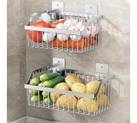 Étagère Murale à 2 Niveaux pour Fruits et légumes, Panier de Rangement en Acier Inoxydable pour la Cuisine, Organisateur de Produits Peu encombrant, idéal pour Ranger Fruits, légumes et en-c