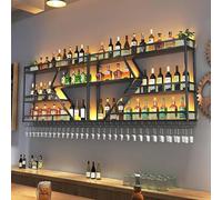 Étagère murale à 3 niveaux avec éclairage LED, étagère flottante en métal industriel, porte-verres, présentoir à bouteilles de vin pour bar, cuisine (dimensions : 200 x 20 x 86 cm, couleur : noir)