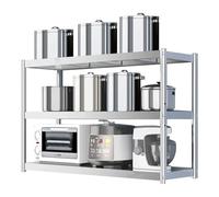 Étagère murale à 3 niveaux en acier inoxydable pour casseroles et poêles，étagère de cuisine support pour four à micro-ondes，étagères de rangement flottantes pour garage，bureau，restaurant(80x30x75cm)