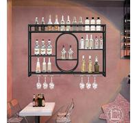 Étagère murale à DEL en métal pour verres à vin et bouteilles de liqueur, idéale pour décoration de maison, restaurant et bar (noir, 400 x 38,1 cm)