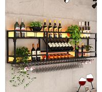 Étagère murale à LED avec support en verre flottant pour bouteille de liqueur pour whisky et verres Parfait pour la maison, le bar, la salle à manger ou le café