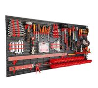 Étagère Murale à Outils, Dimensions 200 x 80 cm, 23 boîtes Noires et Rouges, Porte-Outils, étagère d'atelier en Plastique, système de Rangement, étagère à bacs, étagère Ultra-résistante, Extensible