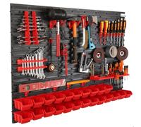 Étagère murale à outils, dimensions 200 x 80 cm, 24 compartiments, porte-outils noir/rouge, étagère d'atelier en plastique, système de rangement, étagère à bacs, étagère ultra-résistante, extensible