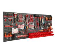 Étagère murale à outils, dimensions 200 x 80 cm, 24 compartiments, porte-outils noir/rouge, étagère d'atelier en plastique, système de rangement, étagère à bacs, étagère ultra-résistante, extensible