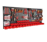 Étagère murale à outils, dimensions 200 x 80 cm, 37 compartiments de rangement, noir/rouge, étagère d'atelier en plastique, système de rangement, étagère à bacs, étagère ultra-résistante, extensible