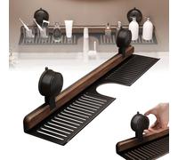 Étagère murale à ventouse en noyer noir pour salle de bain et cuisine - Étagère de rangement amovible pour articles de toilette - Étagère d'évier en bois de 70 cm