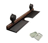 Étagère murale à ventouse pour salle de bain et cuisine en noyer, étagère murale pour robinet en bois, étagère de rangement compacte pour robinet en bois (noir, 40 cm)