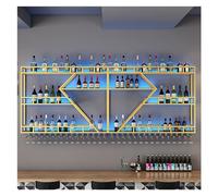 Étagère Murale à vin avec éclairage LED, Porte-Verres Suspendu, étagères flottantes en métal avec Support pour Verres à Pied, présentoir à Bouteilles d'alcool, pour Bar, Cave à vin