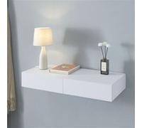 [en.casa] Étagère Murale avec 2 Tiroirs Table de Chevet Nuit Flottante Table d'Appoint Suspendue avec Espace de Rangement MDF PVC 80 x 35 x 12 cm Blanc