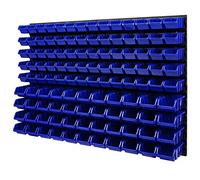 Étagère murale avec boîtes empilables - 1152 x 780 mm - Kit de 114 pièces, système de stockage avec supports à outils, panneau mural à trous pour outils, rayonnage (Bleu)