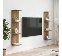 vidaXL Étagère murale 2 pièces Blanc 25 x 15 x 100 cm en bois d'ingénierie Moderne Salon