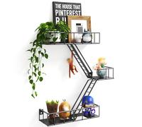 Étagère murale avec paniers, étagère murale en métal à 3 niveaux, étagère murale décorative inspirée de New York, étagère décorative noire flottante pour chambre à coucher, décoration d'intérieur.