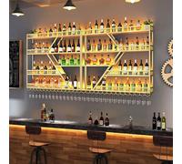 Etagere Murale Bar,Porte Bouteilles Murale Avec Lumière LED,Casier À Bouteilles Mural,Casier À Vin Avec Porte-verres,Range Bouteille,Support Bouteille Vin,Support À Vin Mural Pour Cuisine Cave À Vin(G