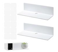 Etagere Murale Blanche Lot de 2, Étagère Flottante Acrylique Mur sans Perçage 23cm Etagere Murale sans Percer en Acrylique etagere sans percage pour Chambre,Salle de Bains, Cuisine, Salon, Bureau