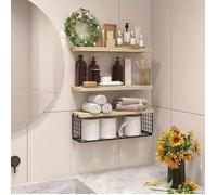 Étagère Murale Bois et Métal - TYRESES Lot de 3 Étagères murales flottantes - Design industriel pour Salon, Chambre, Cuisine