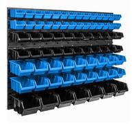 Étagère murale - BOTLE - 115 x 78 cm - 75 boîtes empilables - Bleu et Noir - Rangement optimal