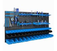 Étagère murale - BOTLE - 156 x 78 cm - 47 bacs en plastique - Bleu et Noir - Organiseur d'outils