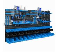 Étagère murale - Botle - 156 x 78 cm - 47 boîtes de rangement - Plastique bleu et noir - Outils inclus