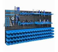 Étagère murale - BOTLE - 156 x 78 cm - 76 boîtes bleues - Porte-outils inclus - Plastique