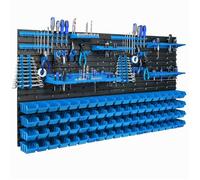 Étagère murale - BOTLE - 156 x 78 cm - 76 boîtes bleues - Porte-outils inclus - Plastique durable