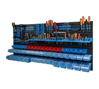 Étagère murale - BOTLE - 173 x 78 cm - 60 boîtes avec couvercle - Plastique bleu - Modulable