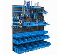Étagère murale - BOTLE - 77 x 78 cm - 24 boîtes empilables - Porte-outils inclus - Plastique bleu