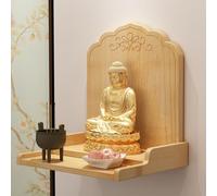 Étagère murale Bouddha - Sanctuaire moderne en bois pour décoration d'intérieur, table d'offrande peu encombrante pour Guan Gong, dieu de la richesse, armoire de niche pagode