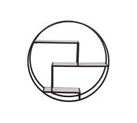 LEYDE - Etagère Murale Circulaire 3 Plateaux Acier Noir et Bois Massif -