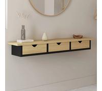 Etagère Murale Console D'entrée Lise 3 Tiroirs Effet Bois Et Noir Noir