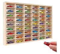 Creative Deco Étagère de Collection en Bois pour Petites Voitures - 54 Compartiments Réglables | 60 x 40 x 5,5 cm | Contreplaqué Naturel | Étagère Murale Verticale pour Figurines