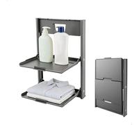 Etagere Murale Cuisine, 2 Niveaux Tablette Murale Rabattable, Etageres Murales Sans Perçage, Rangement Mural avec Ventouse Fixation, Organisateur Suspendu pour Kitchen, Salle de Bain, Caravane