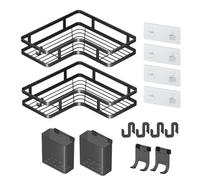 Étagère murale d'angle avec support de dentifrice et crochet - Peut supporter 15 kg, support adhésif antirouille pour camping-car, appartement, douche, dortoir