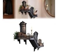 Étagère Murale D'angle Gothique, Escalier Victorien Murale Décorative | Étagère D'exposition D'architecture Miniature Vintage, Avec Rails Gothiques Et Détails Sculptés, Pour Livres, P lantes