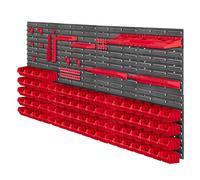 KADAX Kit de rangement mural, 156x78cm pour atelier, étagère murale pour garage, ensemble de mur à outils, système de rangement avec boites de rangement visibles, plaques murales extensibles (Rouge