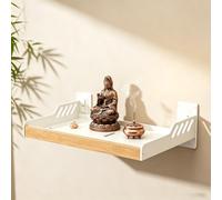 Étagère murale de bouddha flottante, étagère de méditation en bois solide avec supports en acier au carbone durable, support d'affichage Zen minimaliste, options d'installation de forage et sans