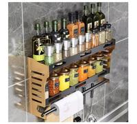 Étagère murale de cuisine avec deux niveaux pour épices et ustensiles, solution de rangement peu encombrante pour les chefs à domicile