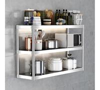 Étagère murale de cuisine en acier inoxydable à 2 niveaux pour vaisselle, épices, assiettes, tasses, aliments et livres, 60 x 35 cm