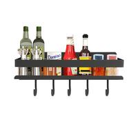 Étagère murale de cuisine - Étagère murale à épices - 30 cm - En acier au carbone - Avec 5 crochets - Gris - Organiseur pratique pour épices, serviettes et ustensiles de cuisine