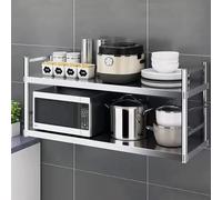 Étagère murale de restauration en acier inoxydable，étagères de rangement à 2 niveaux，support de four à micro-ondes robuste avec garde-corps, étagères flottantes pour cuisine, bureau(90X30X40CM)