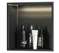 Étagère murale de salle de bain en acier inoxydable avec lumière LED Support de papier toilette Niche en métal pour hôtel cuisine Noir 32 x 32 x 12,5 cm