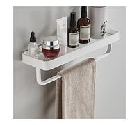 Étagère murale de salle de bain en aluminium blanc avec plateau en verre pour cosmétiques, shampooing, serviettes, solution de rangement compacte et facile à nettoyer, 20 cm