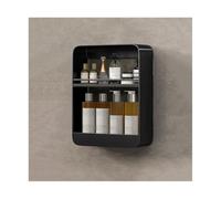 Étagère murale de salle de bain en métal sans perçage pour cosmétiques et articles de toilette, solution de rangement élégante noire pour toilettes et éviers, rangement peu encombrant dans la salle de