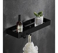 Étagère murale de salle de bain - Étagère de rangement flottante robuste noire avec crochet pour cosmétiques et épices de cuisine - Design rectangulaire de 40 cm