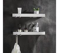 Étagère murale de salle de bain - Étagère de rangement flottante robuste noire avec crochet pour cosmétiques et épices de cuisine - Design rectangulaire de 40 cm