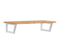 Étagère Murale de Vasque 100x50 cm en Bois de Chêne Massif Verni et Acier, Plan de Travail Flottant de Salle de Bain pour Lavabo, Console de Support Trapèze Moderne avec Porte-Serviette, Marron
