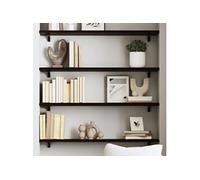 Etagère Murale, Dessus de Table avec Bord Vivant, Tablette Suspendue Flottante, Rustique, Gris Foncé Bois Chêne Massif Traité