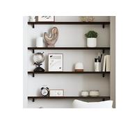 Etagère Murale, Dessus de Table avec Bord Vivant, Tablette Suspendue Flottante, Rustique, Gris Foncé Bois Chêne Massif Traité