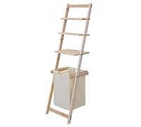 Étagère murale échelle de salle de bain HWC-B59, panier à linge, étagère en bois de pin 152x41x35 cm, 39l