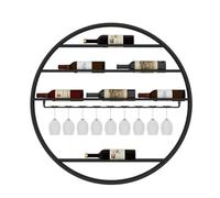 Étagère murale élégante pour verres à vin et bouteille de whisky ronde 85 x 85 x 10 cm - Noir - Design étoile - Mini meuble de bar pour les amateurs de vin et de spiritueux
