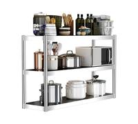Étagère murale en acier inoxydable à 3 niveaux，étagère de rangement de cuisine，étagère murale en métal，étagère de garde-manger réglable en hauteur pour la maison，le restaurant，la cantine(80x35x75cm)